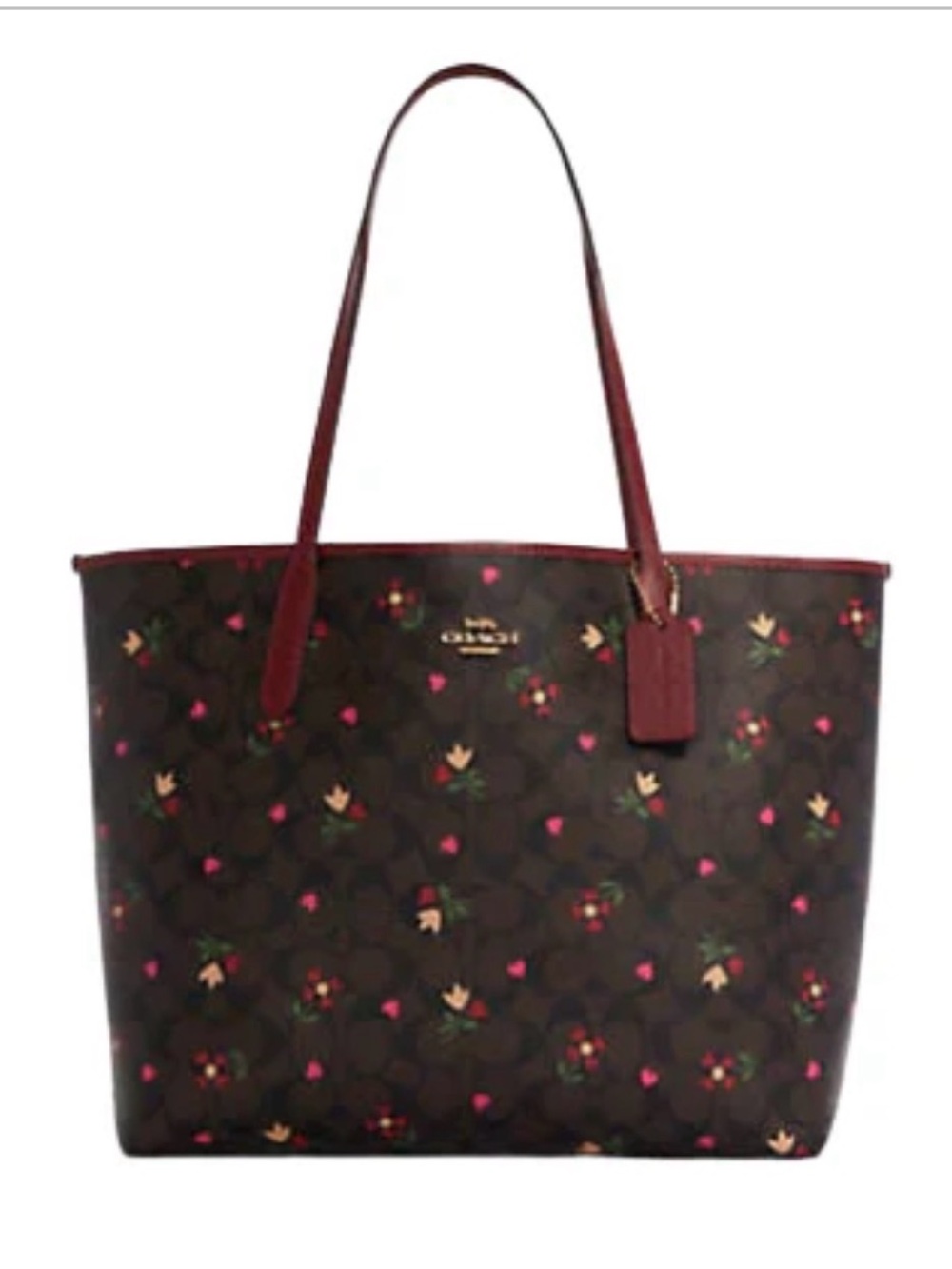 Coach City Tote Bag In Signature Canvas With Heart Petal Print and charm - Picture 4 of 12